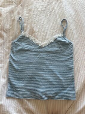 Brandy Melville Blue Lace Stripe Tank
